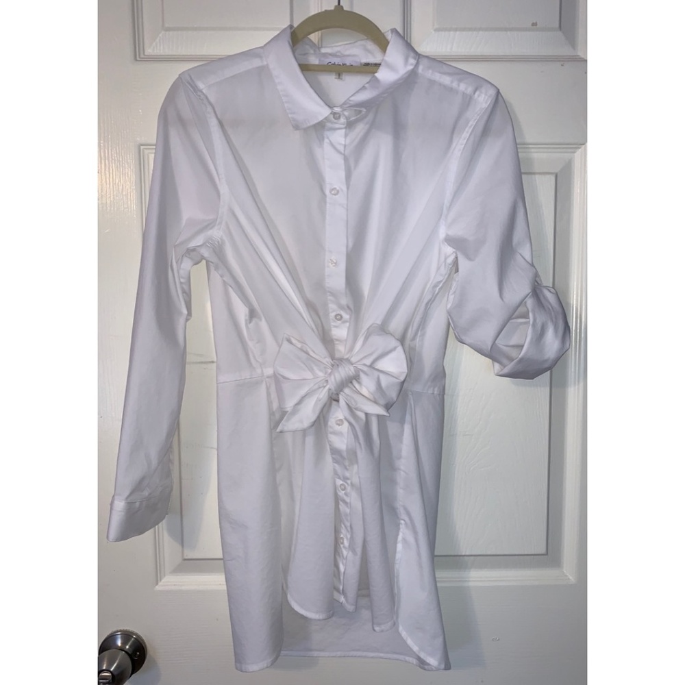 Calvin Klein White Front Tie Long Sleeve Tunic